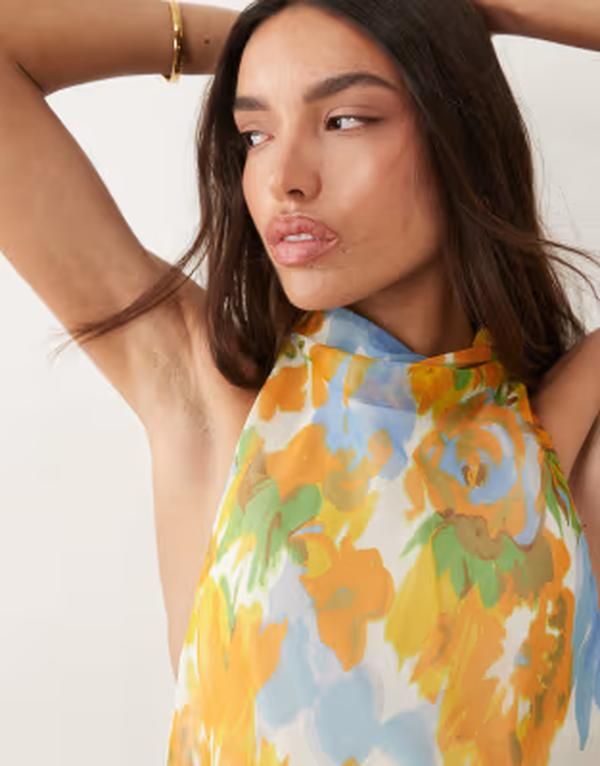 エイソス レディース トップス ワンピース シフォン ハイネック フラワー柄 プリント マキシ フラワー ASOS DESIGN chiffon high neck double layer maxi エイソス レディース トップス ワンピース シフォン ハイネック フラワー柄 プリント マキシ フラワー ASOS DESIGN chiffon high neck double layer maxi