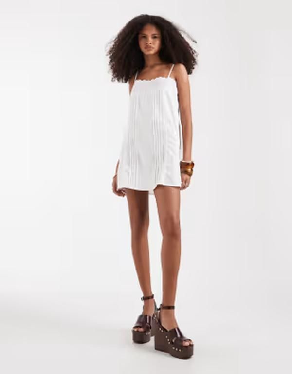 モーテル レディース トップス ワンピース ミニ Motel Yoshiko broderie trimini dress WHITE ホワイト