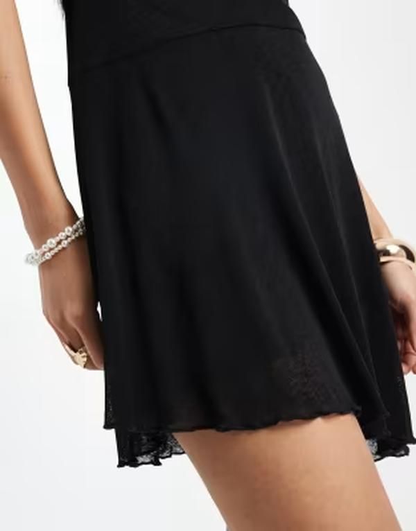 コットンオン レディース トップス ワンピース アシンメトリー ミニ メッシュ Cotton mesh asymmetric hemini dress Black ブラック