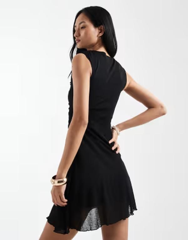 コットンオン レディース トップス ワンピース アシンメトリー ミニ メッシュ Cotton mesh asymmetric hemini dress Black ブラック