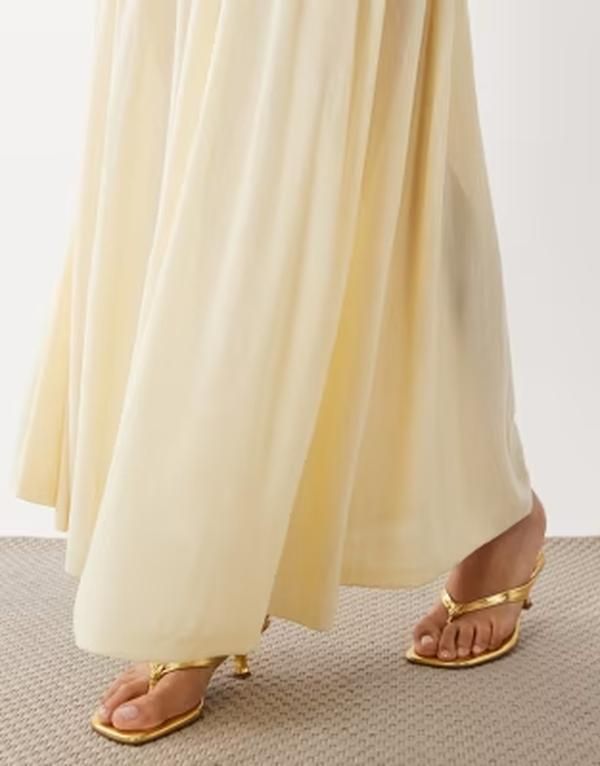 マンゴ レディース トップス ワンピース アシンメトリー マキシ Mango scoop neck asymmetric drop waist maxi dress in pastel yellow