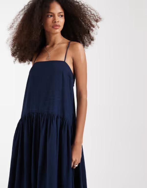 エイソス レディース トップス ワンピース デニム ASOS DESIGN denim smock midaxi dress with side pockets inky wash Inky デニム