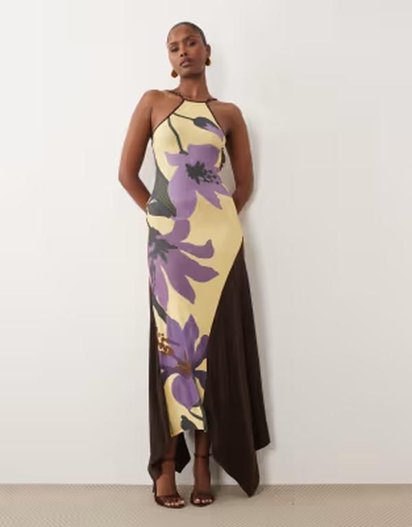 エイソス レディース トップス ワンピース アシンメトリー フラワー柄 コントラスト マキシ フラワー ホルター ASOS DESIGN beaded halter neck maxi dress w
