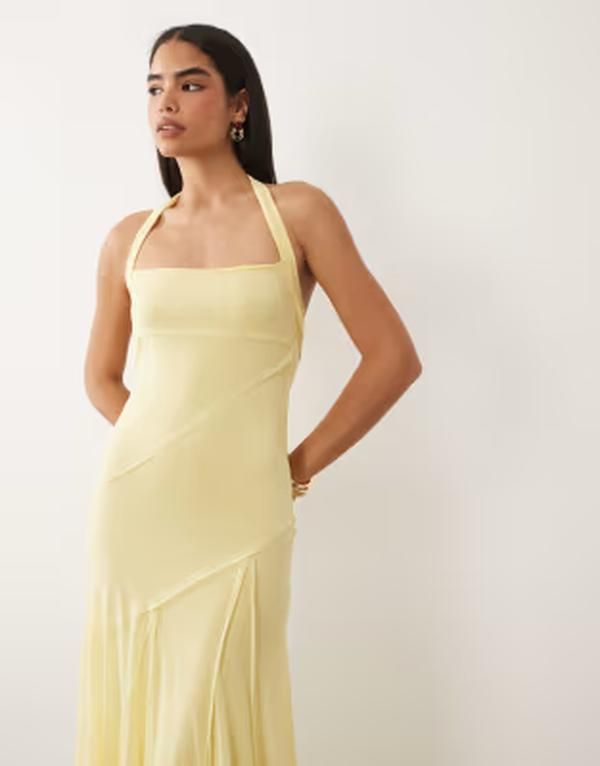 エイソス レディース トップス ワンピース シフォン マキシ ホルター ASOS DESIGN stretchiffon halter maxi dress with raw seam details