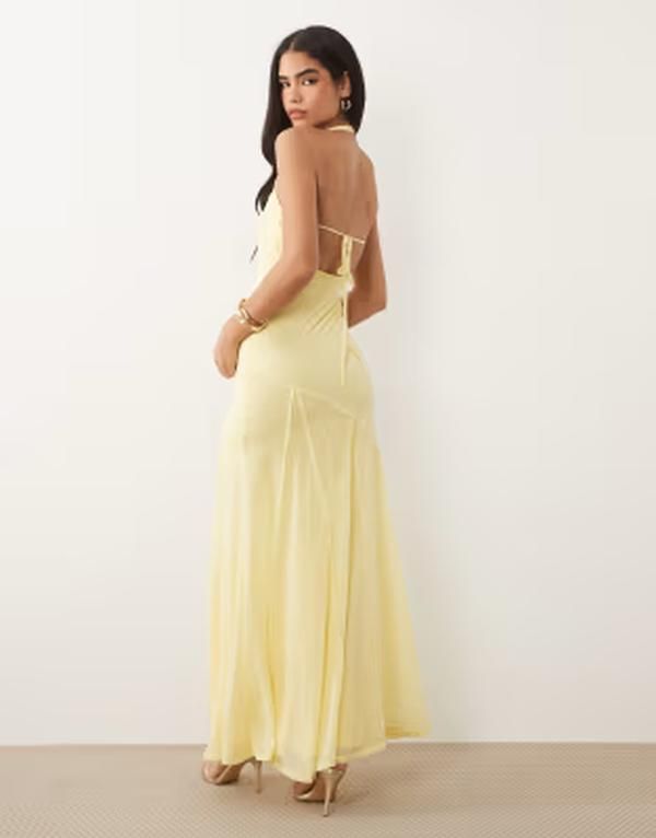 エイソス レディース トップス ワンピース シフォン マキシ ホルター ASOS DESIGN stretchiffon halter maxi dress with raw seam details