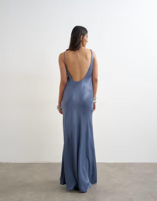 トップショップ レディース トップス ワンピース サテン デニム マキシ ホルター Topshop satin bias halter neck open scoop back maxi dress