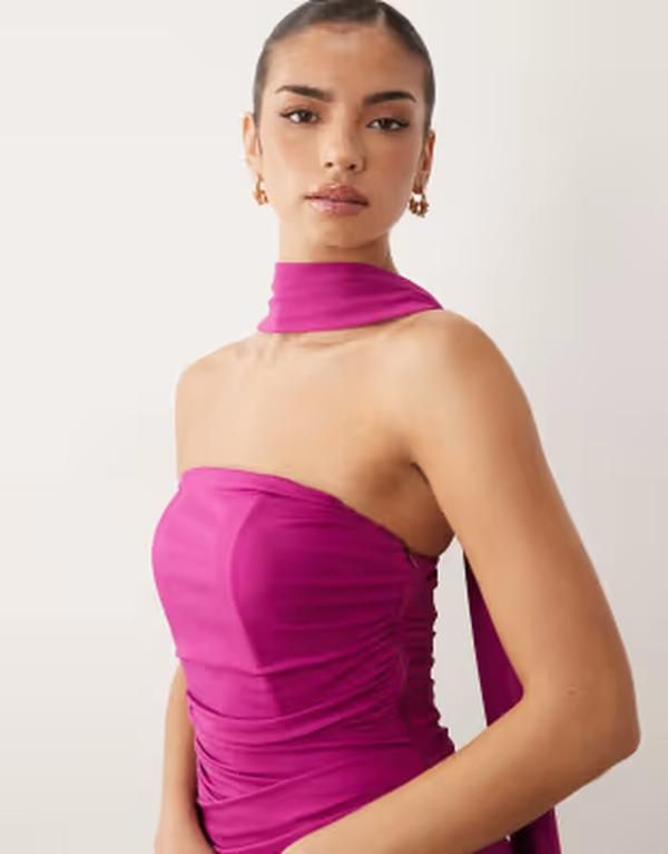 ティエフエヌシー レディース トップス ワンピース ギャザー ストラップレス マキシ TFNC slinky strapless ruched maxi dress with scarf in fuc