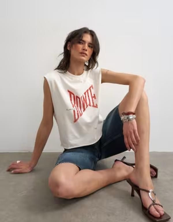 トップショップ レディース トップス タンクトップ グラフィック Topshop Bowie graphic tank IVORY アイボリー