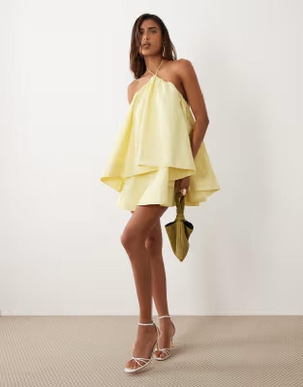 エイソス レディース トップス ワンピース ミニ ホルター ASOS DESIGN halter neck trapeze mini dress in soft yellow イエロー