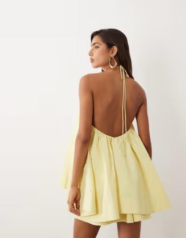 エイソス レディース トップス ワンピース ミニ ホルター ASOS DESIGN halter neck trapeze mini dress in soft yellow イエロー
