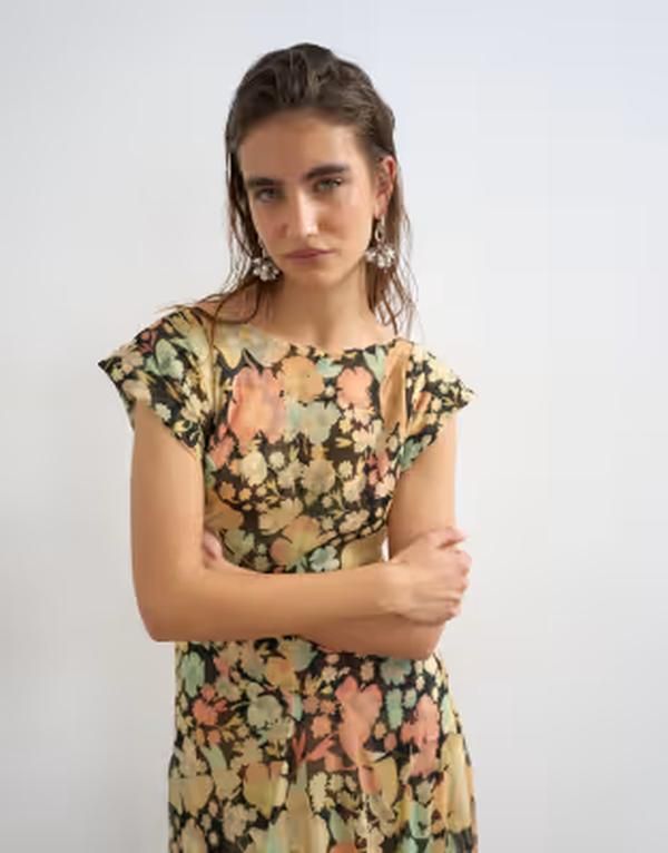 トップショップ レディース トップス ワンピース オープンバック フラワー柄 プリーツ マキシ フラワー Topshopleated open back maxi dress and green fl