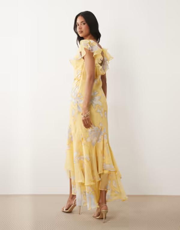 エイソス レディース トップス ワンピース フラワー柄 プリント マキシ フラワー ASOS DESIGN frill sleeve maxi dress with fishtail hem in y