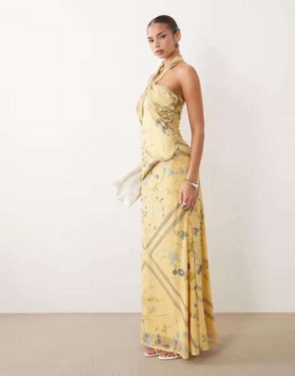 エイソス レディース トップス ワンピース フラワー柄 ドレープ マキシ フラワー ホルター ASOS DESIGN drape detail halterneck floral maxi dress