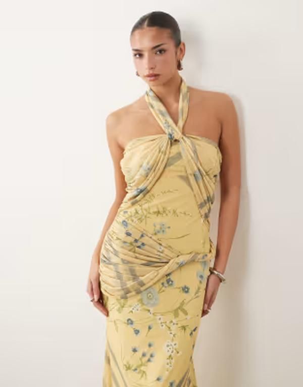 エイソス レディース トップス ワンピース フラワー柄 ドレープ マキシ フラワー ホルター ASOS DESIGN drape detail halterneck floral maxi dress