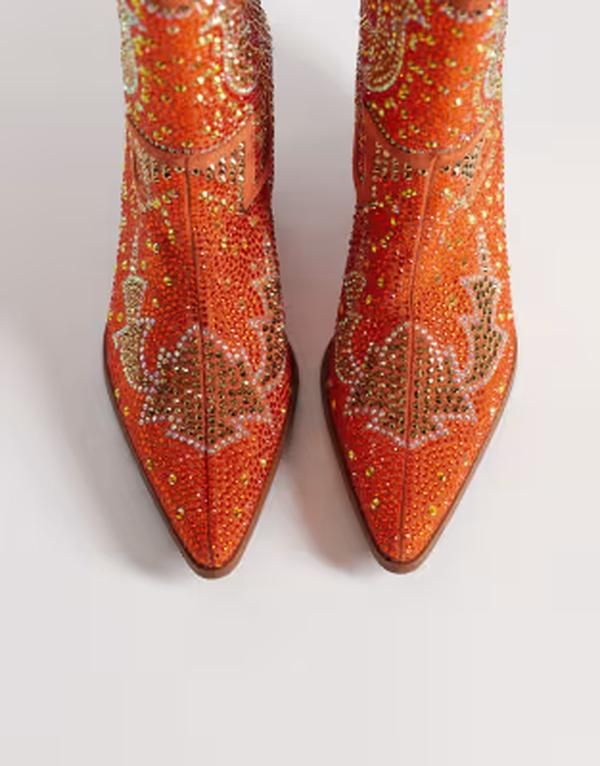 アザレア ワン レディース シューズ ブーツ・レインブーツ アンクル Azalea Wang mid ankle cowboy boots with studs in burnt orange Mul