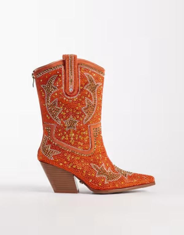 アザレア ワン レディース シューズ ブーツ・レインブーツ アンクル Azalea Wang mid ankle cowboy boots with studs in burnt orange Mul