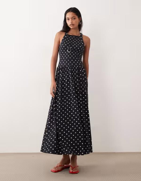 エイソス レディース トップス ワンピース ドット柄 ドット ミディ ASOS DESIGN crinkle built up cross back midi dress in mono polka エイソス レディース トップス ワンピース ドット柄 ドット ミディ ASOS DESIGN crinkle built up cross back midi dress in mono polka