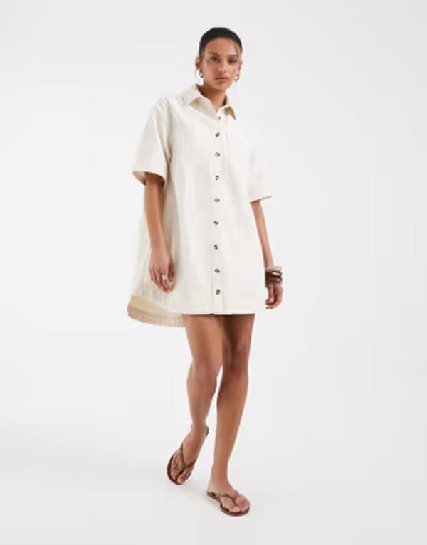 エイソス レディース トップス ワンピース シャツ デニム ASOS DESIGN denim boxy shirt dress with pocket detail in ecru エクリュ エイソス レディース トップス ワンピース シャツ デニム ASOS DESIGN denim boxy shirt dress with pocket detail in ecru エクリュ