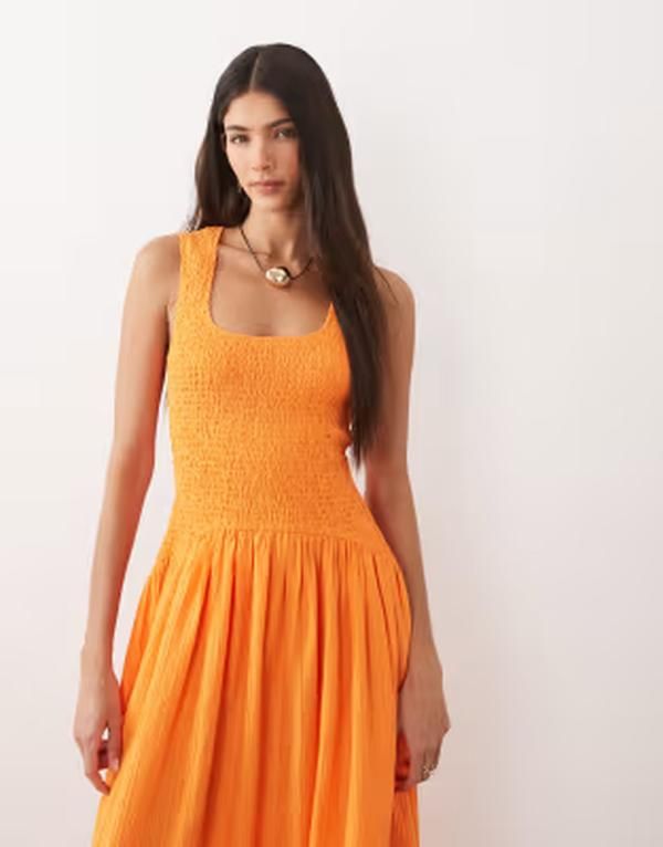エイソス レディース トップス ワンピース マキシ ASOS DESIGN crinkle scoop neck maxi sundress with shirred waist in vibrant エイソス レディース トップス ワンピース マキシ ASOS DESIGN crinkle scoop neck maxi sundress with shirred waist in vibrant