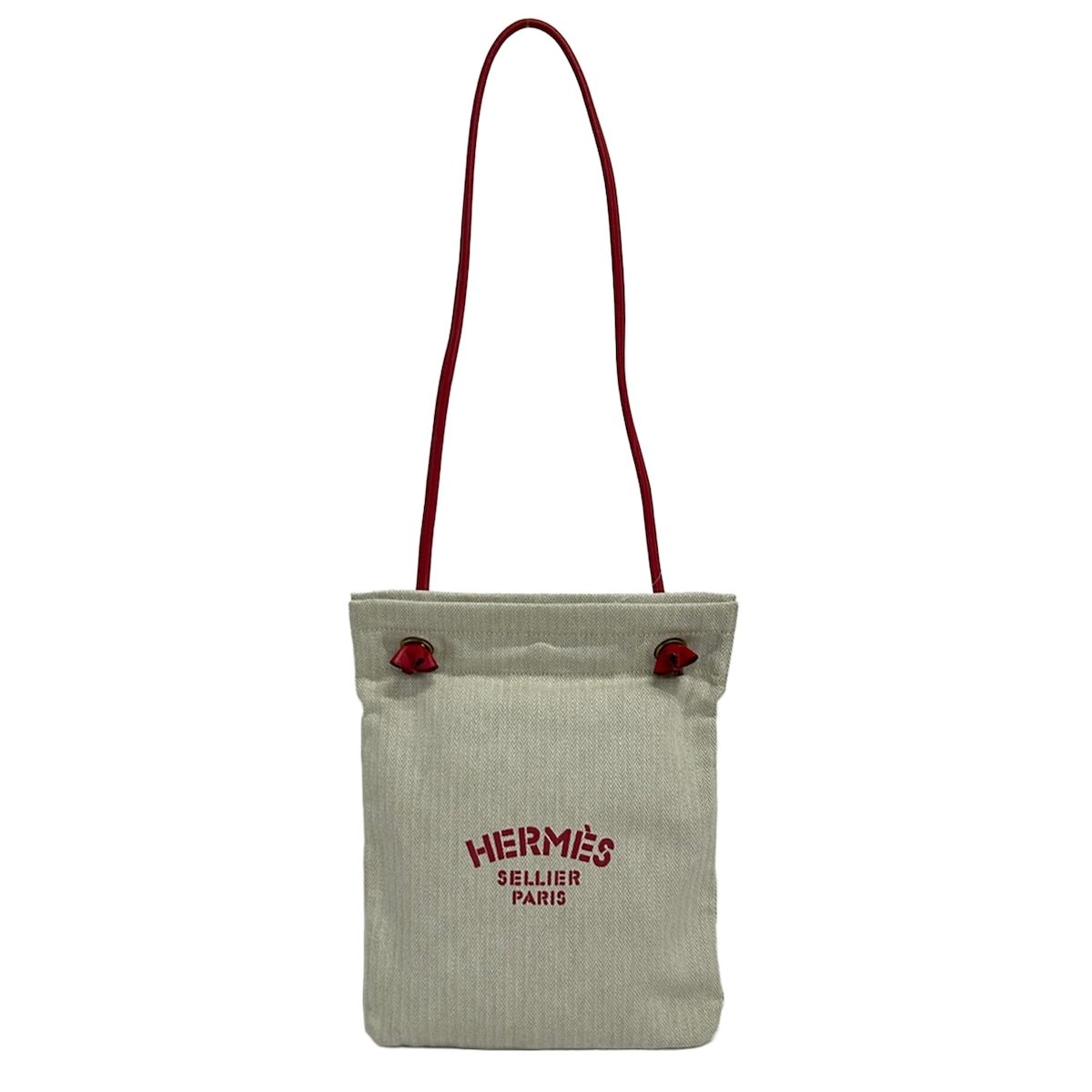 HERMES(エルメス) ショルダーバッグ アリーヌドゥ アイボリー×レッド コットン、レザー