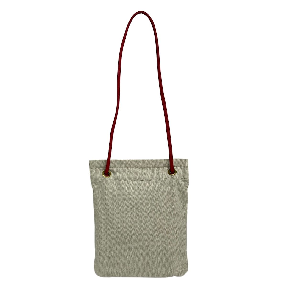 HERMES(エルメス) ショルダーバッグ アリーヌドゥ アイボリー×レッド コットン、レザー
