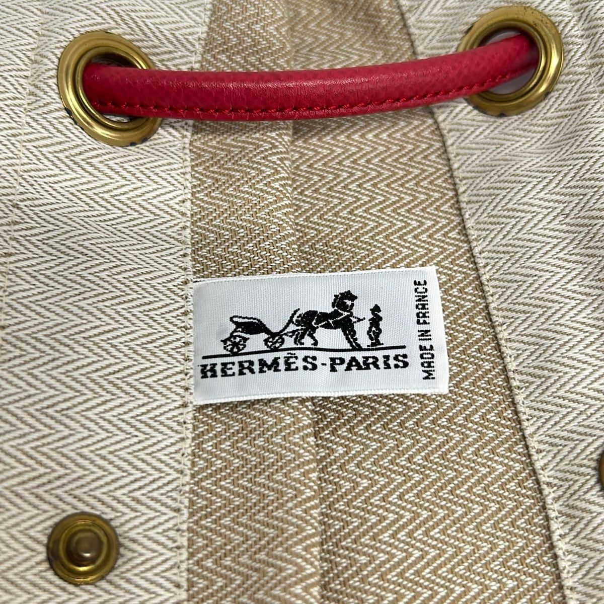 HERMES(エルメス) ショルダーバッグ アリーヌドゥ アイボリー×レッド コットン、レザー