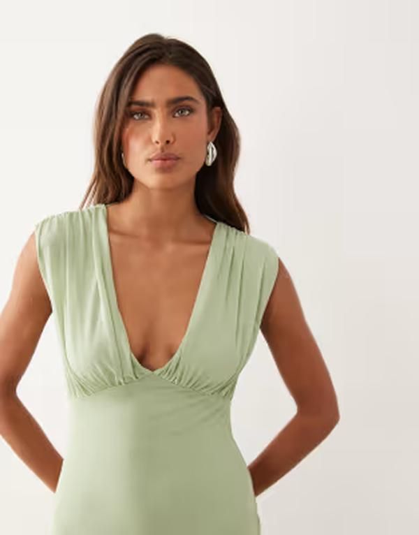 エイソス レディース トップス ワンピース Vネック マキシ ASOS DESIGN v neck fishtail maxi dress in sage セージ