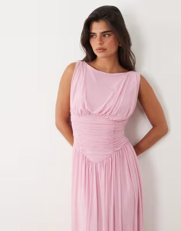 エイソス レディース トップス ワンピース アシンメトリー メッシュ マキシ ASOS DESIGN mesh slash neck asymmetric bubble hemaxi dress pi