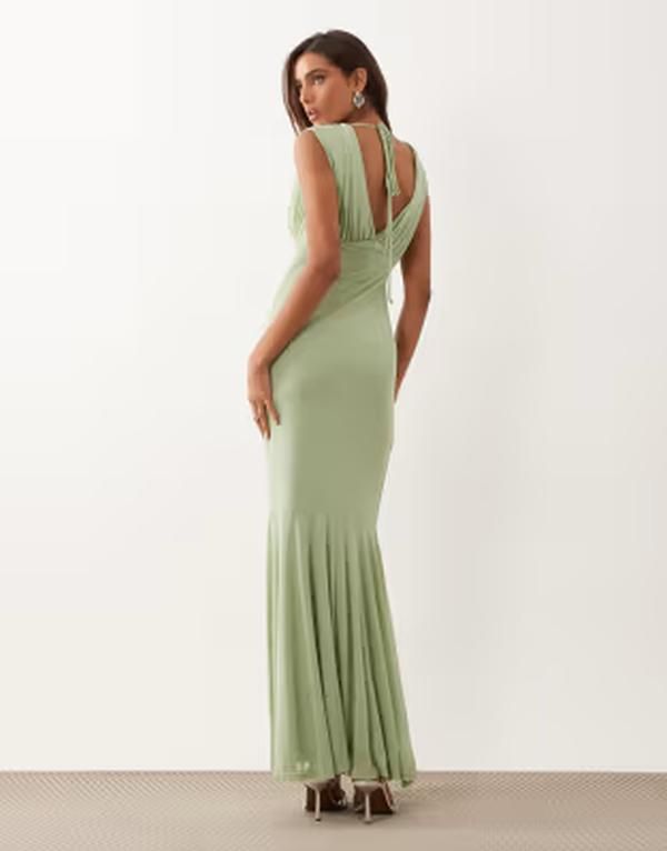 エイソス レディース トップス ワンピース Vネック マキシ ASOS DESIGN v neck fishtail maxi dress in sage セージ