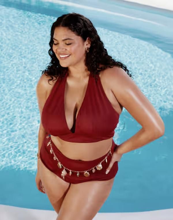 エイソス レディース 水着 トップのみ ホルター ASOS Curve ASOS DESIGN Curve Maya mix and match sleek halter bikini top Bur