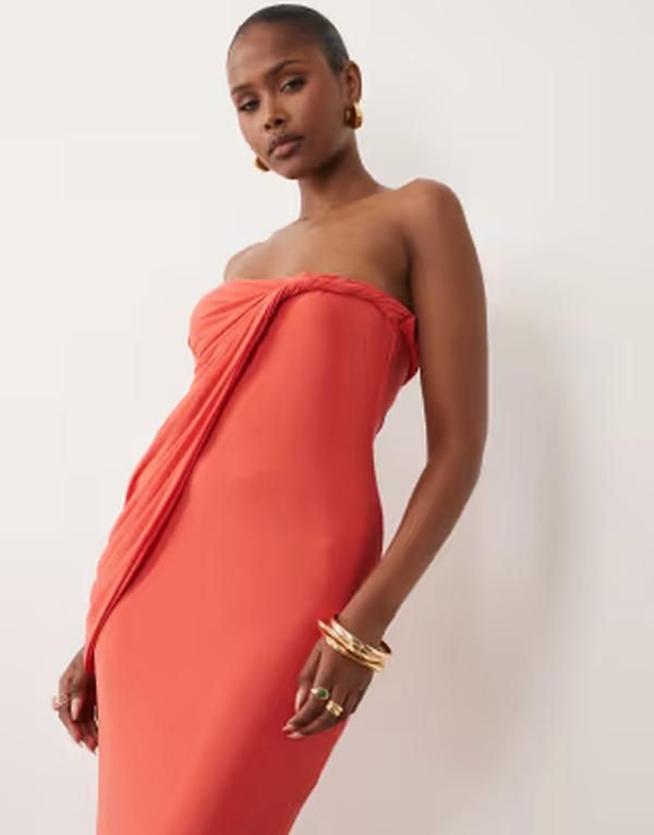 エイソス レディース トップス ワンピース ドレープ ストラップレス マキシ ASOS DESIGN straplesslinky maxi dress with draped twist neckl