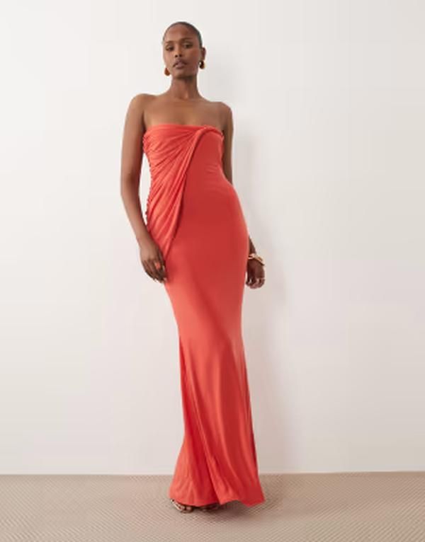 エイソス レディース トップス ワンピース ドレープ ストラップレス マキシ ASOS DESIGN straplesslinky maxi dress with draped twist neckl
