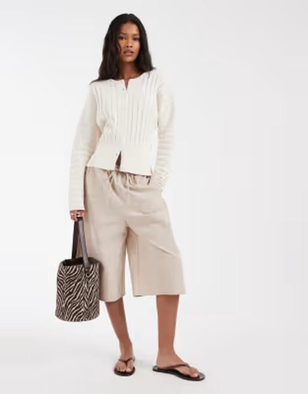 エイソス レディース アウター カーディガン プリーツ ASOS DESIGN cinched pleated cardigan in ecru Cream クリーム