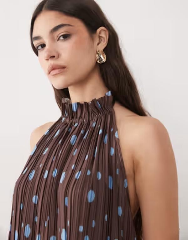 エイソス レディース トップス ワンピース ドット柄 ドット ミディ ホルター ASOS DESIGN plisse halterneck midi dress in polka dot Multi エイソス レディース トップス ワンピース ドット柄 ドット ミディ ホルター ASOS DESIGN plisse halterneck midi dress in polka dot Multi