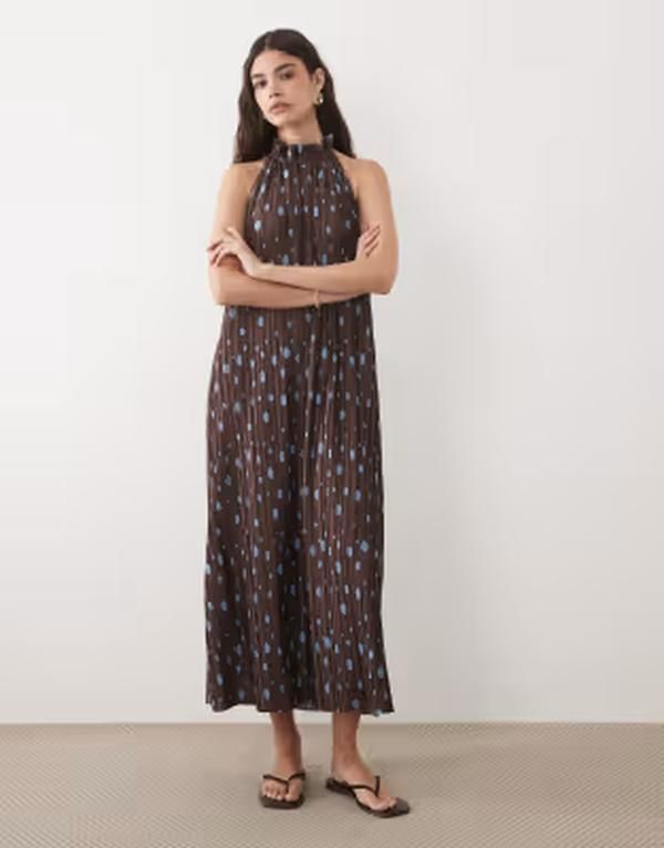 エイソス レディース トップス ワンピース ドット柄 ドット ミディ ホルター ASOS DESIGN plisse halterneck midi dress in polka dot Multi エイソス レディース トップス ワンピース ドット柄 ドット ミディ ホルター ASOS DESIGN plisse halterneck midi dress in polka dot Multi