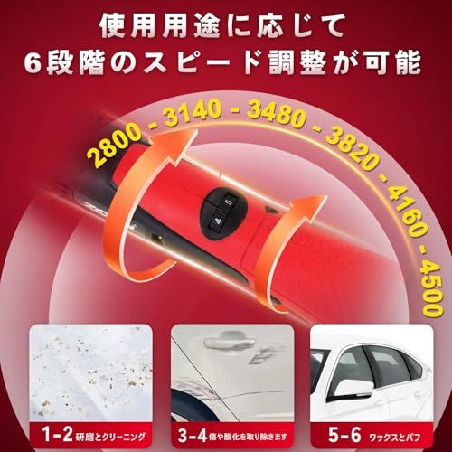 ZOTA ミニポリッシャー，30mm/50mmダブルアクション ポリッシャー コードレス 2800~4500rpm 六段階スピード調整 ダブルアクション/シングル切替 12V 2.0Ahバッテリー2個付属 PSE認証 充電式 収納バック付き ヘッドライト復Ju