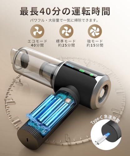 BeeTool ハンディクリーナー 多機能 【3種吸引モード＆ディスプレイ搭載】50000Pa 驚きの吸引力 車用掃除機 コードレス 吹き飛ぶ/吸い込む/空気入れ/空気抜き ハンディ掃除機 強力吸引力 保護装置付 急速充電 長時間稼働 低騒音 軽量 乾湿両Ju