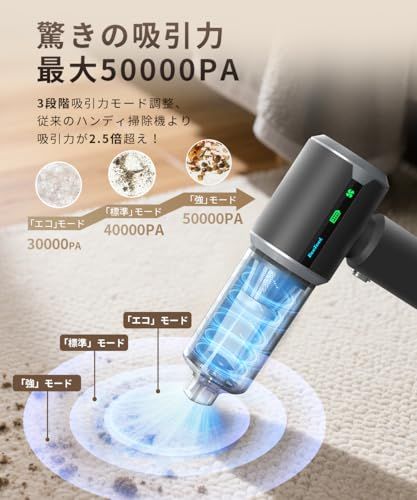 BeeTool ハンディクリーナー 多機能 【3種吸引モード＆ディスプレイ搭載】50000Pa 驚きの吸引力 車用掃除機 コードレス 吹き飛ぶ/吸い込む/空気入れ/空気抜き ハンディ掃除機 強力吸引力 保護装置付 急速充電 長時間稼働 低騒音 軽量 乾湿両Ju
