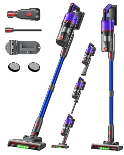 掃除機 コードレス【2027先行モデル 業界最強230KPa吸引】自走式＆自立式・55分連続稼働・低騒音・超広角LEDライト コードレス掃除機 サイクロン式 軽量 HEPA多重濾過 1.2L大容量ダストカップ【日本PSE認証済み】 V字型ブラシ 2WAY Ju