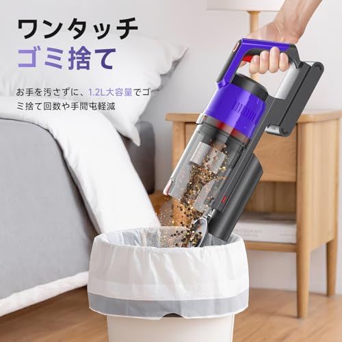 掃除機 コードレス【2027先行モデル 業界最強230KPa吸引】自走式＆自立式・55分連続稼働・低騒音・超広角LEDライト コードレス掃除機 サイクロン式 軽量 HEPA多重濾過 1.2L大容量ダストカップ【日本PSE認証済み】 V字型ブラシ 2WAY Ju