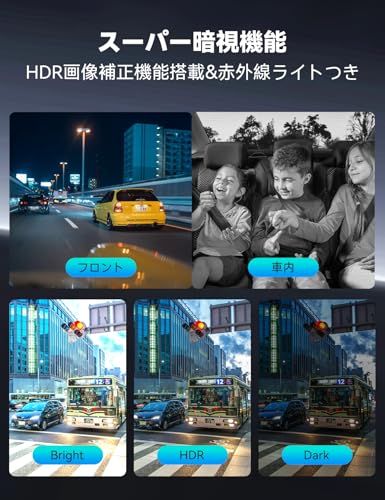 4カメラ ドライブレコーダー 360度 WiFi搭載 ドラレコ前後カメラ 小型 360度全方位保護 2K スーパー暗視 24時間駐車監視 ループ録画 Ｇセンサー緊急録画 赤外線暗視 車載カメラ 64GB SDカード付き M CARKUMIJu