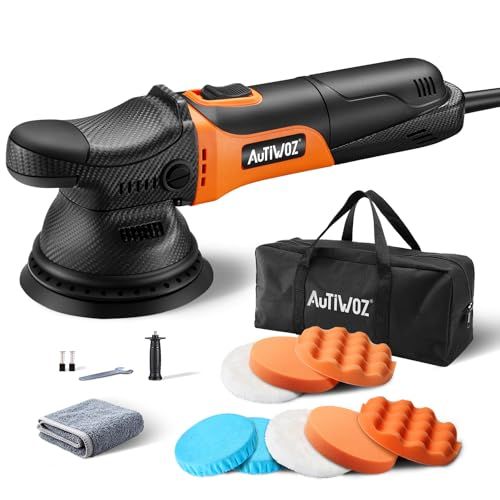 Autiwoz W01 ポリッシャー ダブルアクション 小型電動125mm カー コード式 研磨機 AC100V式 630W 1.9kg 車磨き | 六段変速・2000-6200RPM 5インチ 9mm ランダムオービタル バイク用 ヘッドライト 傷消しツJu