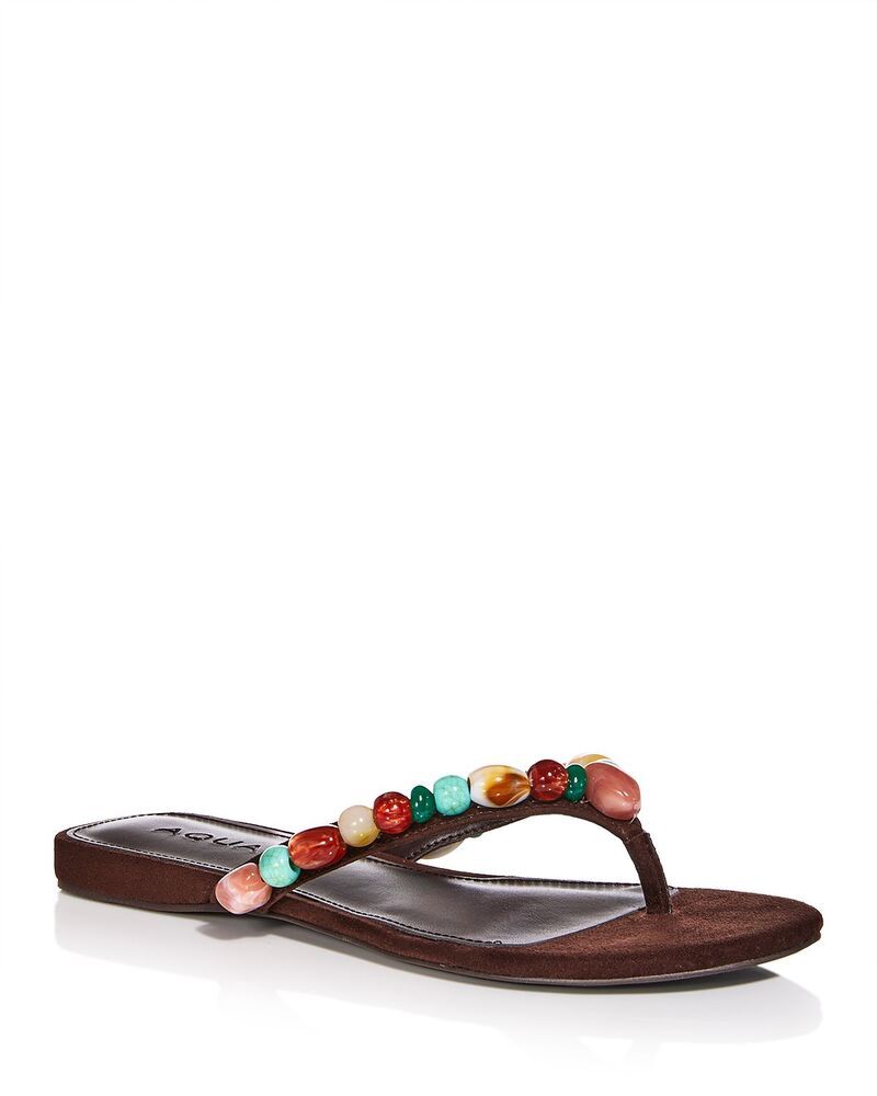 アクア レディース シューズ ブーツ・レインブーツ サンダル AQUA Womens Jules Thong Sandals Exclusive Brown Suedembellished ブラウン
