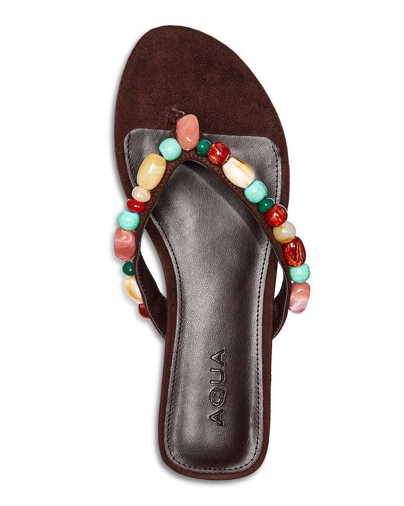 アクア レディース シューズ ブーツ・レインブーツ サンダル AQUA Womens Jules Thong Sandals Exclusive Brown Suedembellished ブラウン アクア レディース シューズ ブーツ・レインブーツ サンダル AQUA Womens Jules Thong Sandals Exclusive Brown Suedembellished ブラウン