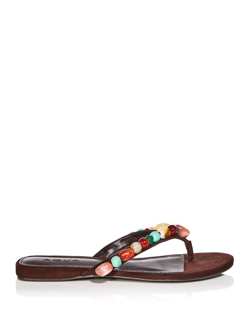 アクア レディース シューズ ブーツ・レインブーツ サンダル AQUA Womens Jules Thong Sandals Exclusive Brown Suedembellished ブラウン アクア レディース シューズ ブーツ・レインブーツ サンダル AQUA Womens Jules Thong Sandals Exclusive Brown Suedembellished ブラウン