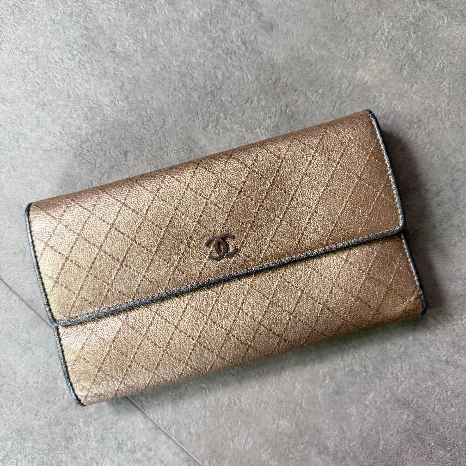 CHANEL シャネル ビコローレ ココマーク 長財布 ゴールド シルバー 