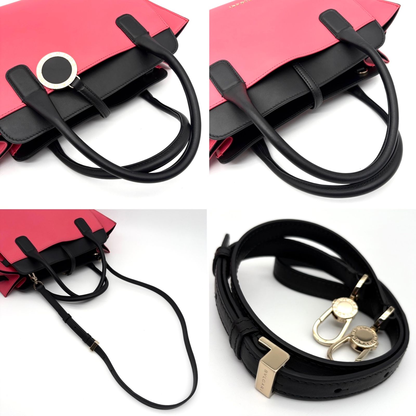 未使用に近い ブルガリ BVLGARI アルバ 2way ハンドバッグ ショルダーバッグ トートバッグ バイカラー ピンク ブラック 黒 レザー 本革 ボーナス 夏休み 帰省 サマーギフト 敬老の日 ご褒美 プレゼント