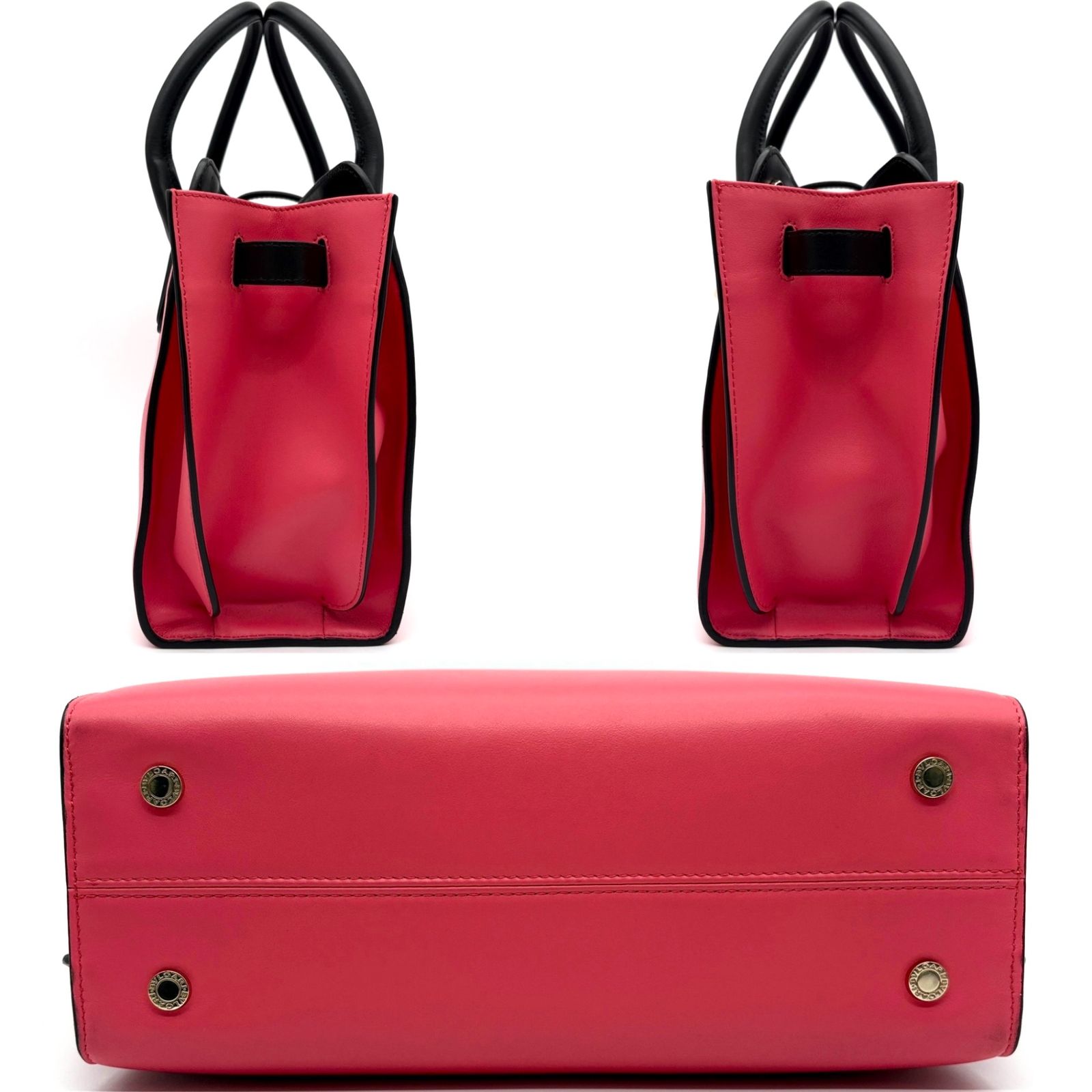 未使用に近い ブルガリ BVLGARI アルバ 2way ハンドバッグ ショルダーバッグ トートバッグ バイカラー ピンク ブラック 黒 レザー 本革 ボーナス 夏休み 帰省 サマーギフト 敬老の日 ご褒美 プレゼント