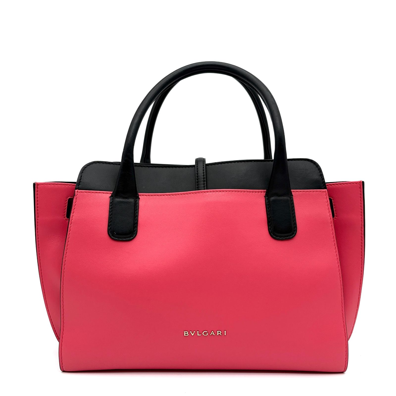 未使用に近い ブルガリ BVLGARI アルバ 2way ハンドバッグ ショルダーバッグ トートバッグ バイカラー ピンク ブラック 黒 レザー 本革 ボーナス 夏休み 帰省 サマーギフト 敬老の日 ご褒美 プレゼント