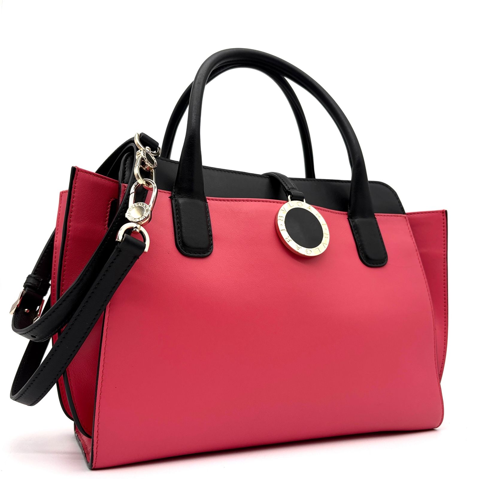 未使用に近い ブルガリ BVLGARI アルバ 2way ハンドバッグ ショルダーバッグ トートバッグ バイカラー ピンク ブラック 黒 レザー 本革 ボーナス 夏休み 帰省 サマーギフト 敬老の日 ご褒美 プレゼント